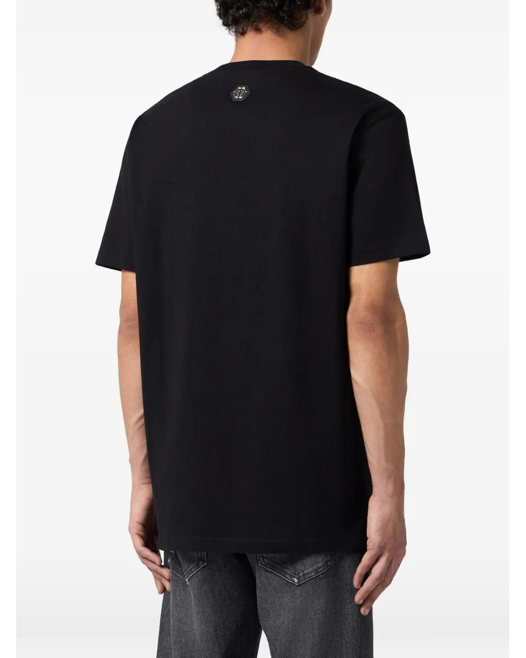 Philipp Plein Black Round Neck T-Shirt Dollar Dripping Skull for men