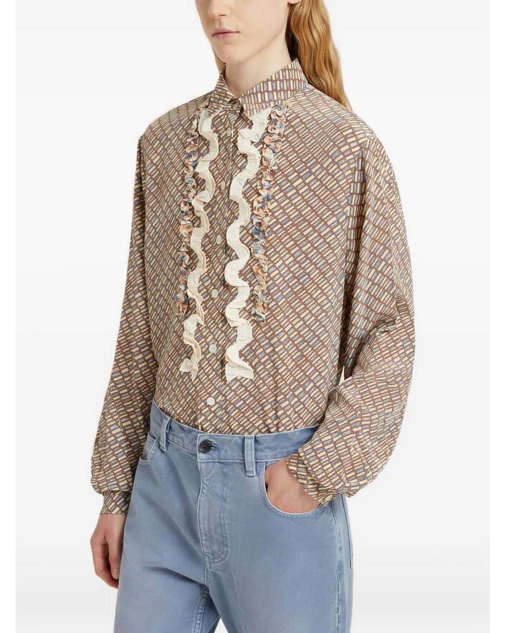 Marni Natural Ruffled Print Shirt