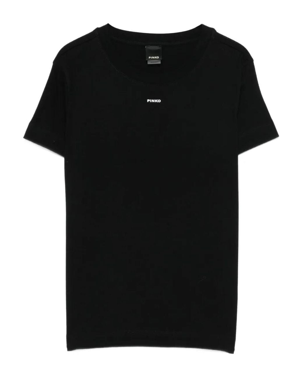 Pinko Black Cotton Crew-Neck 'Basico' T-Shirt With Logo