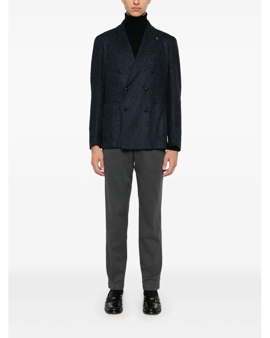 Tagliatore Blue Double-Breasted Textured Jacket for men