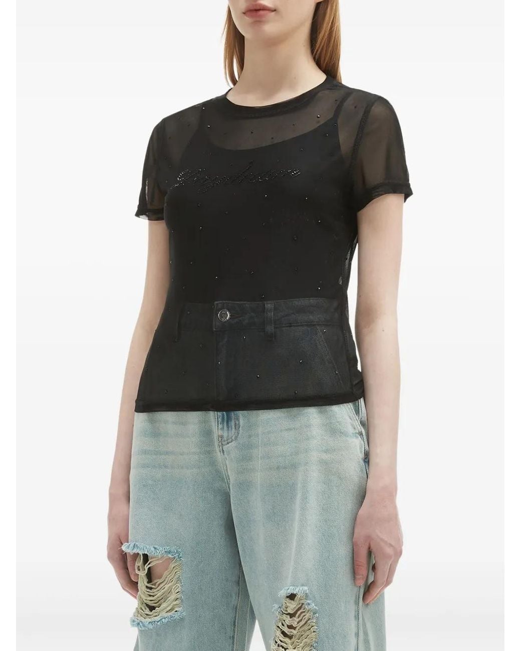 B+ AB Black Rhinestone-Embellished T-Shirt