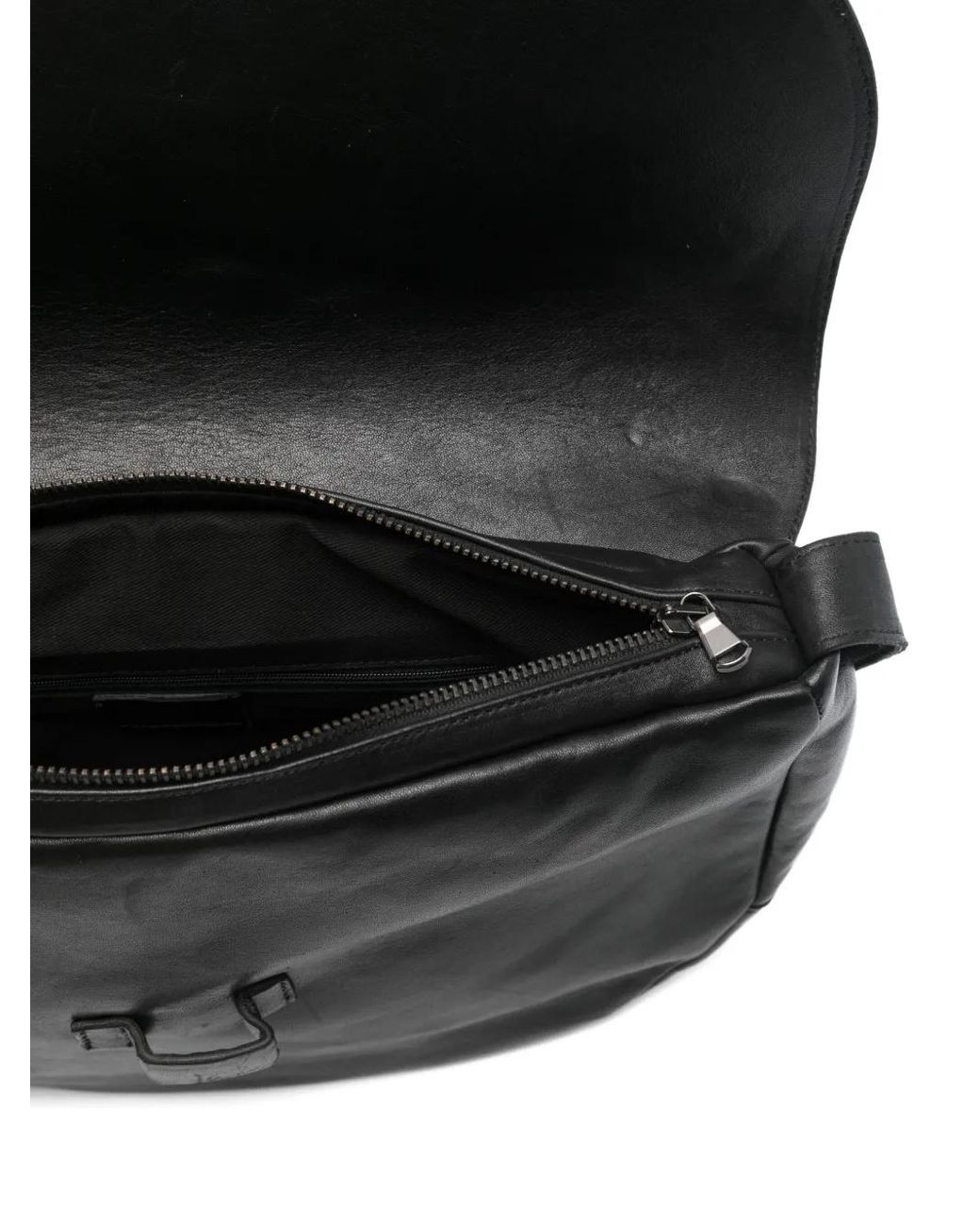 SOMMET Black Leather Flap-Closure Shoulder Bag