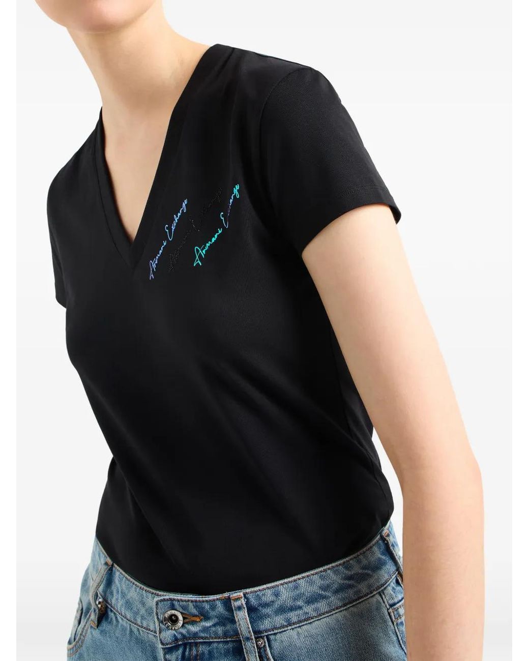 ARMANI EXCHANGE Black Logo-Print T-Shirt