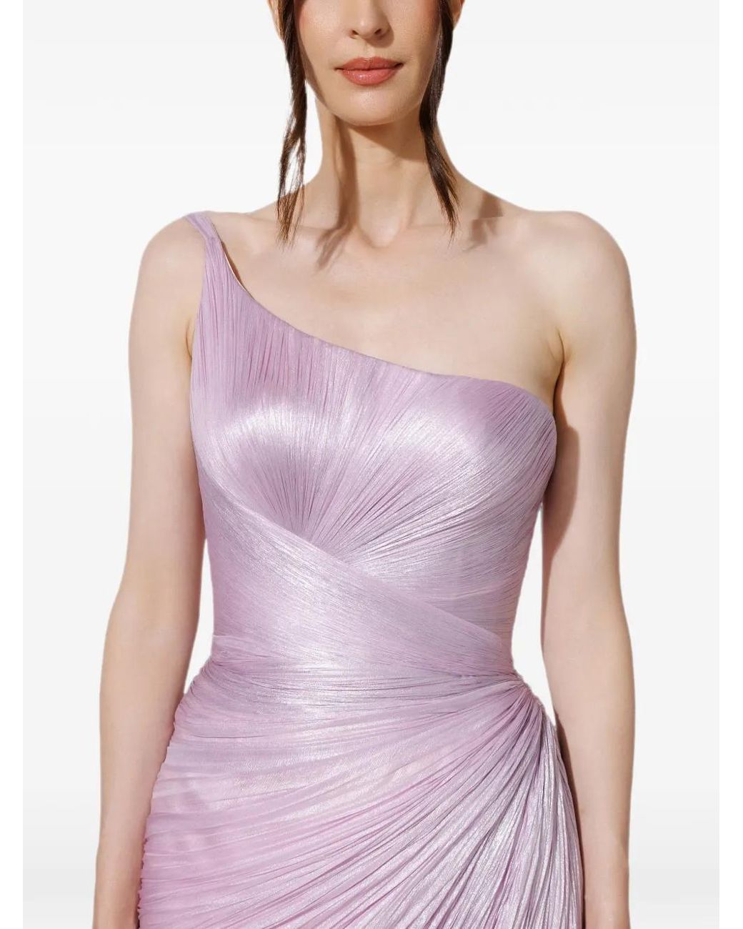 IRIS SERBAN Purple Penelope One-Shoulder Draped Gown
