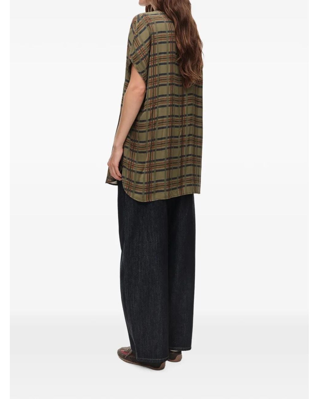 Bimba Y Lola Green Khaki Checked Dropped-Shoulder Shirt