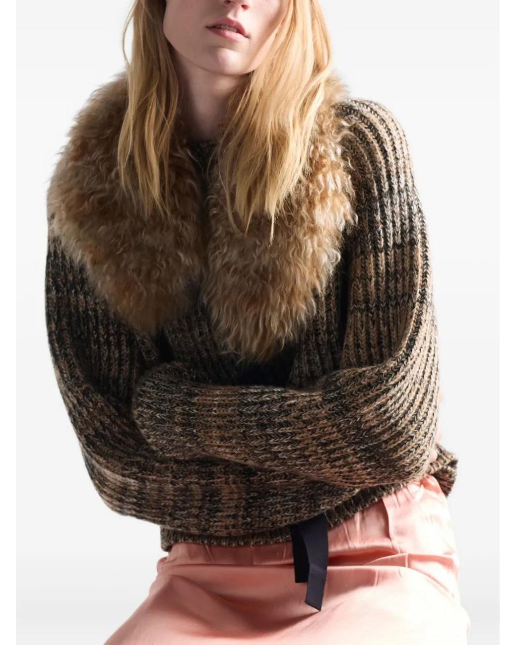 Pull Côtelé En Cachemire Prada en coloris Brown