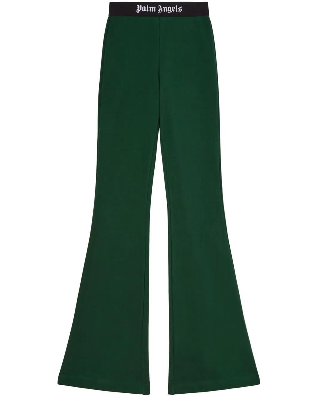Palm Angels Green Logo-Tape Cotton Flared Trousers