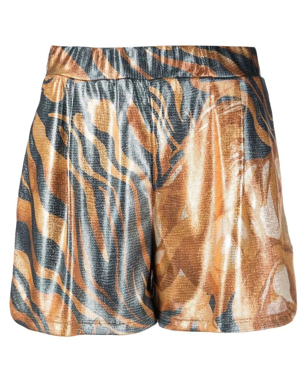 Alberta Ferretti Blue Metallic Swirl Print Shorts