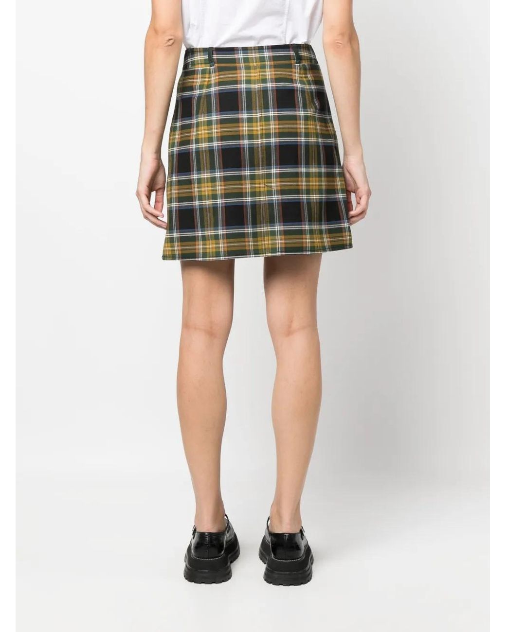KENZO Green Plaid-Check A-Line Miniskirt