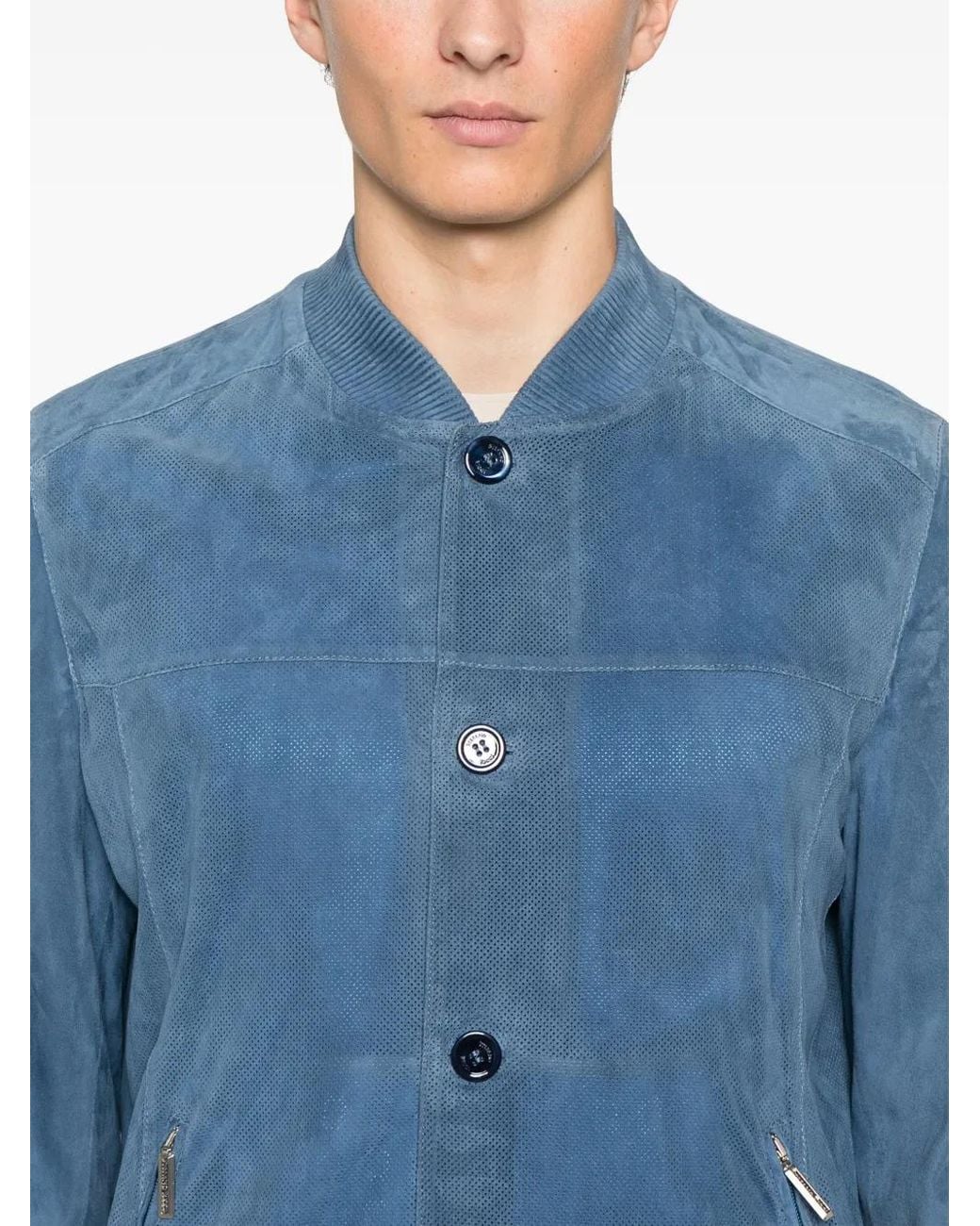 Stefano Ricci Blue Traforat Bomber Jacket for men