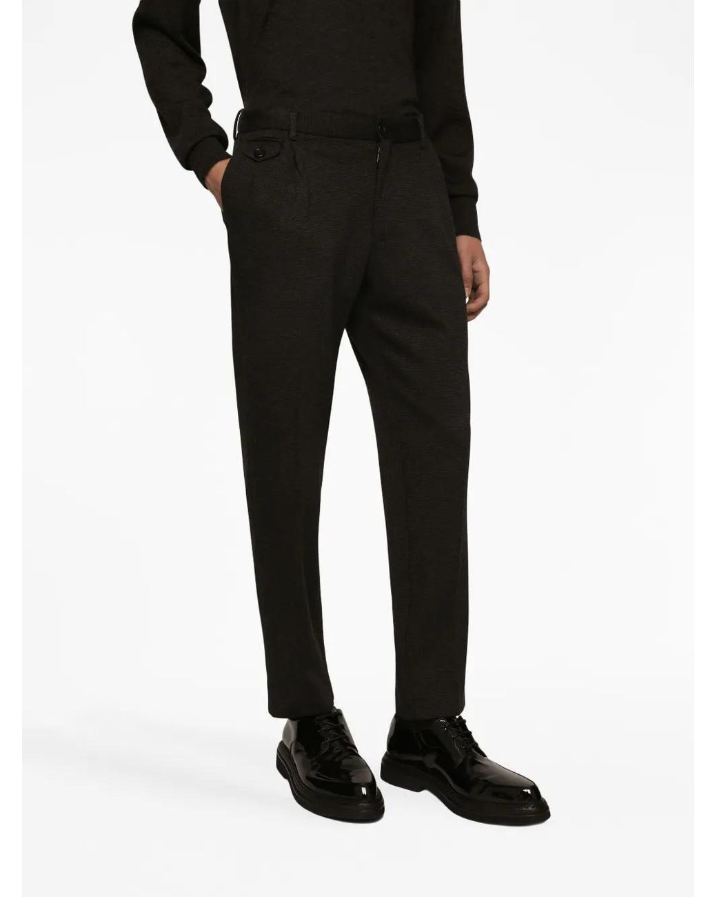Dolce & Gabbana Black Pressed-Crease Tailored Trousers for men