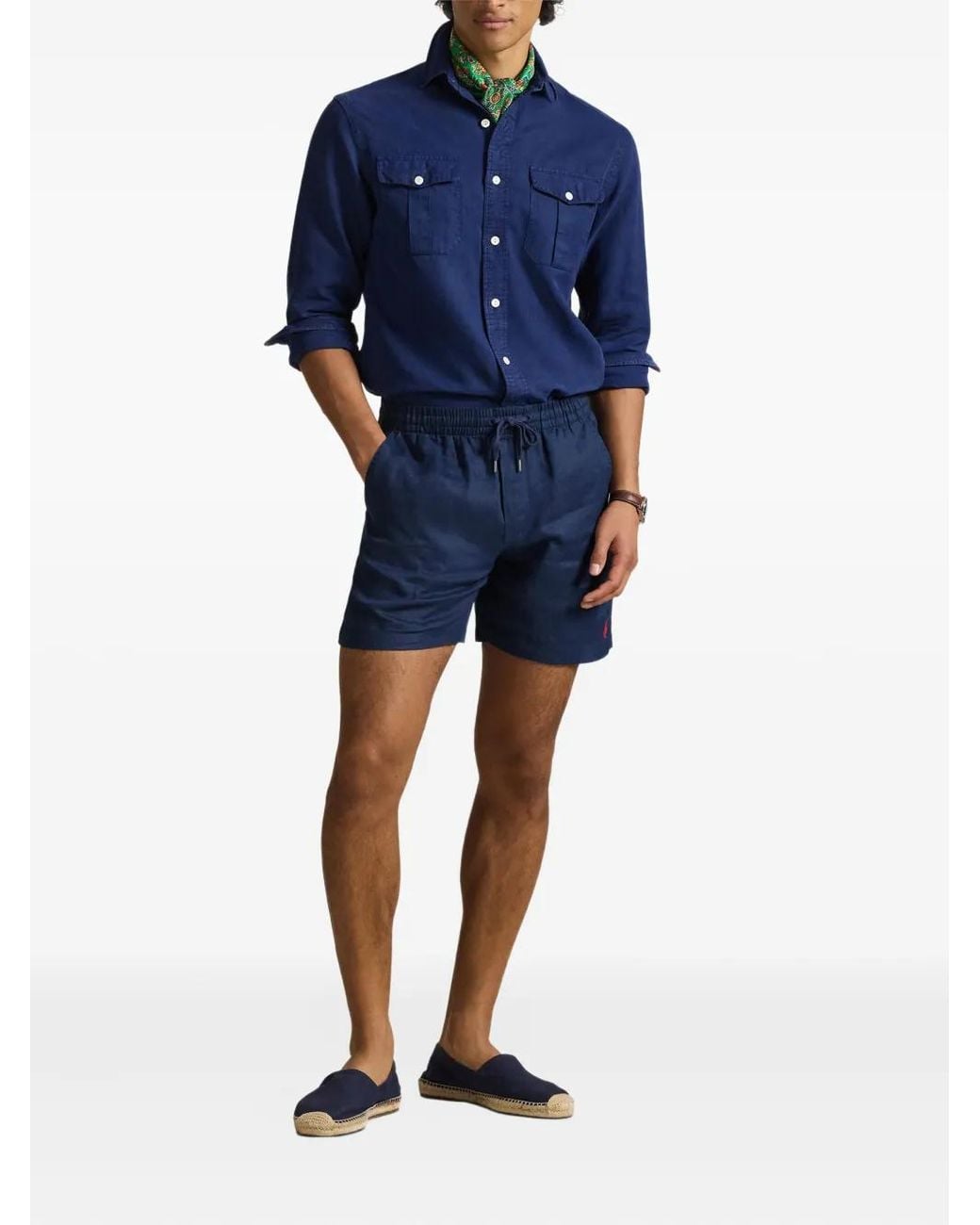 Polo Ralph Lauren Blue Drawstring Linen Shorts for men