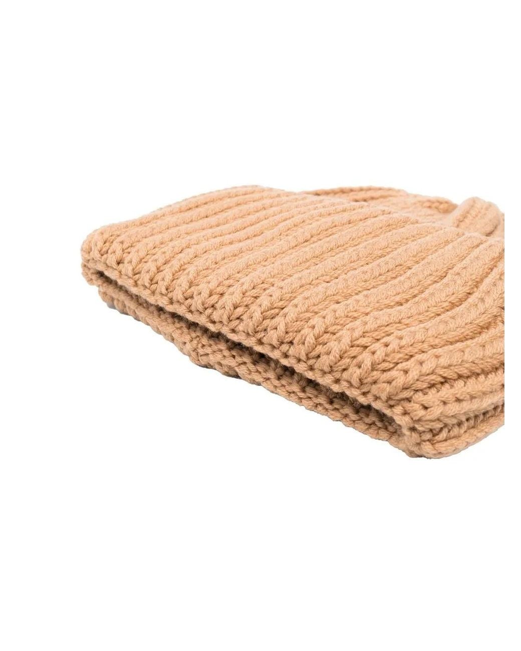 Borsalino Brown Logo-Patch Ribbed Virgin Wool Beanie