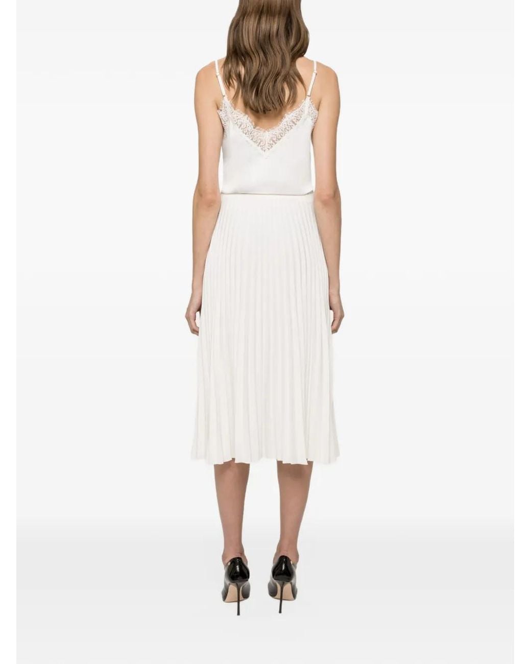 Nissa White High-Waisted Pleated Midi Skirt