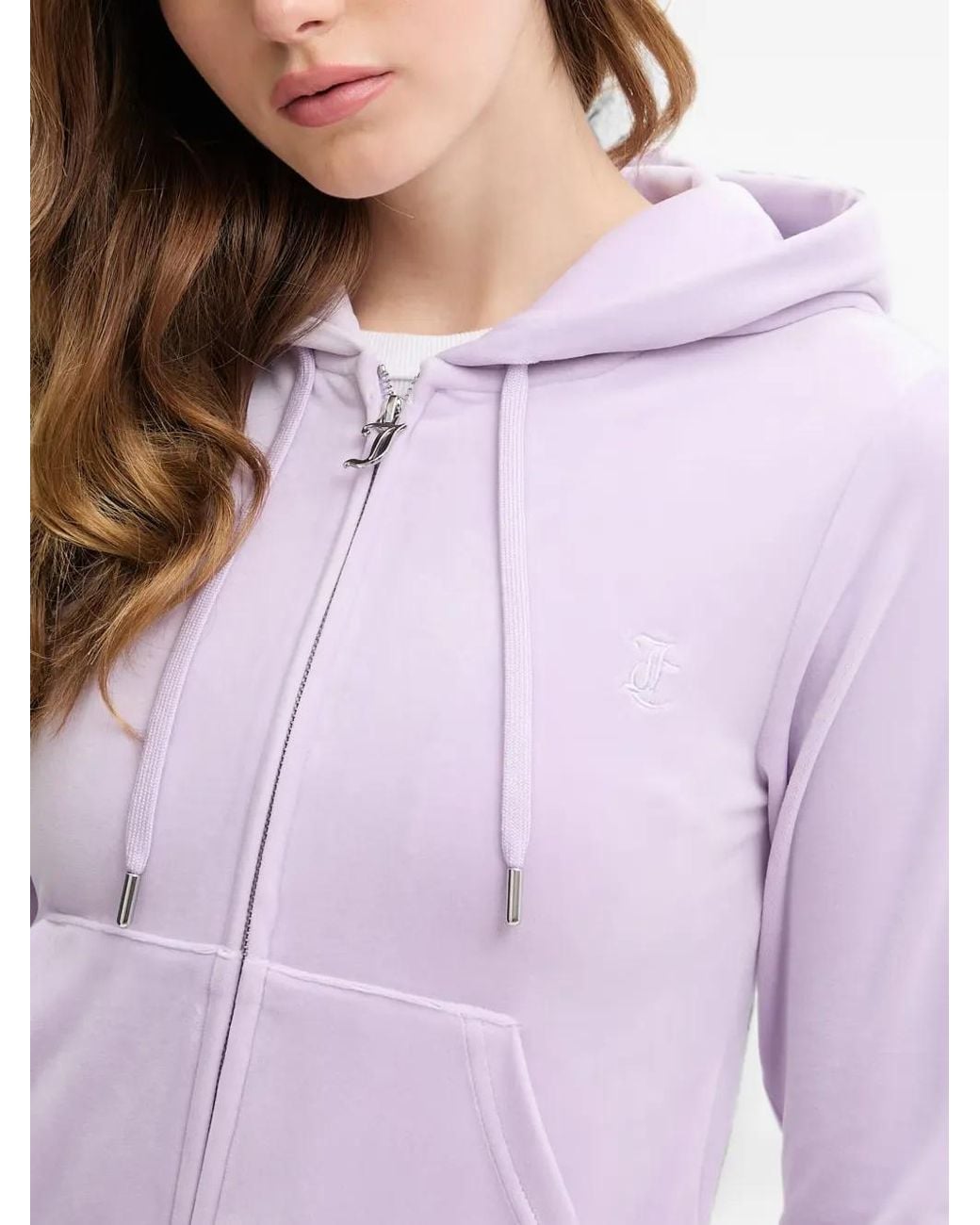 Juicy Couture Purple Logo-Embroidered Zip-Up Hoodie