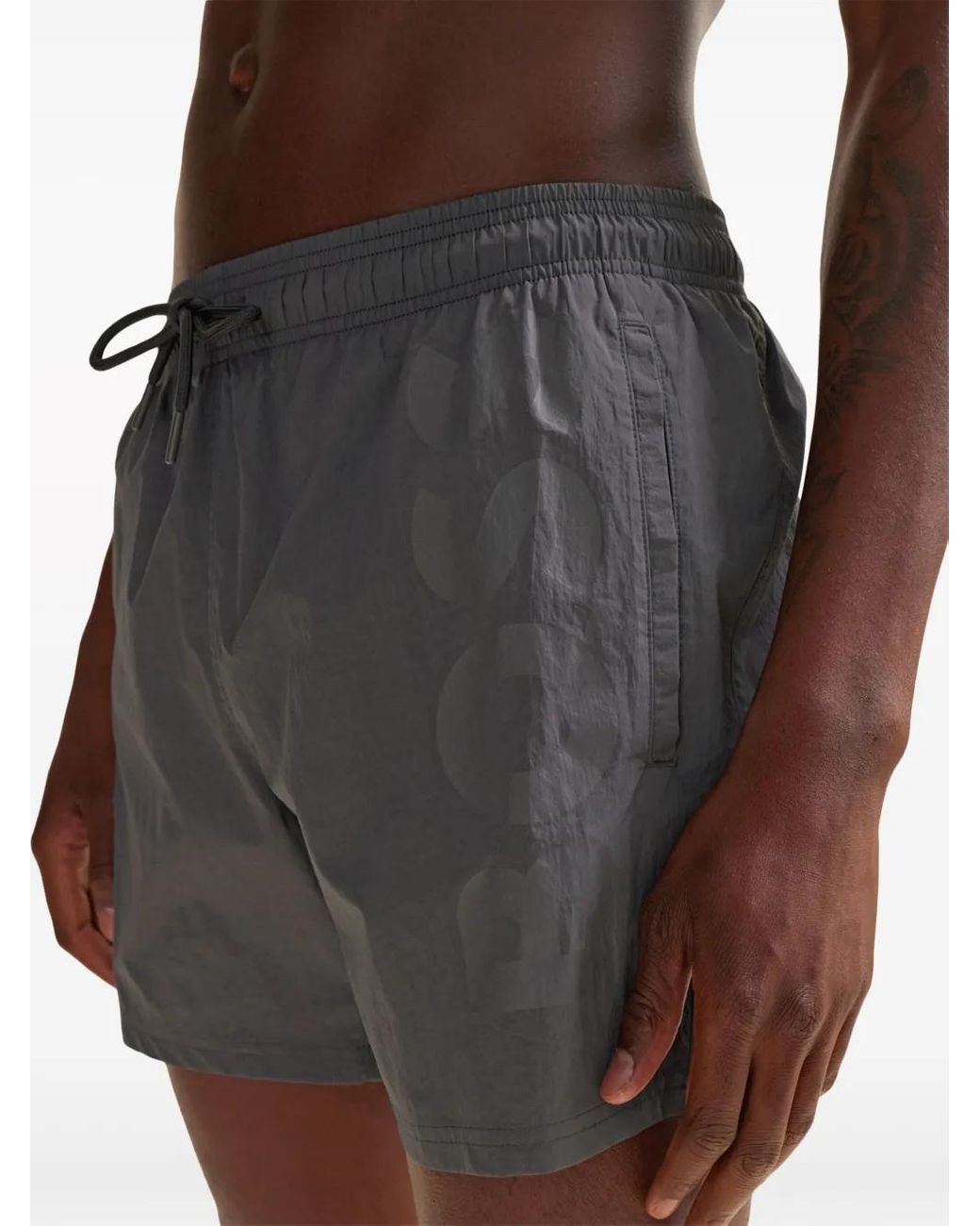 Boss Gray Logo-Print Swim Shorts for men