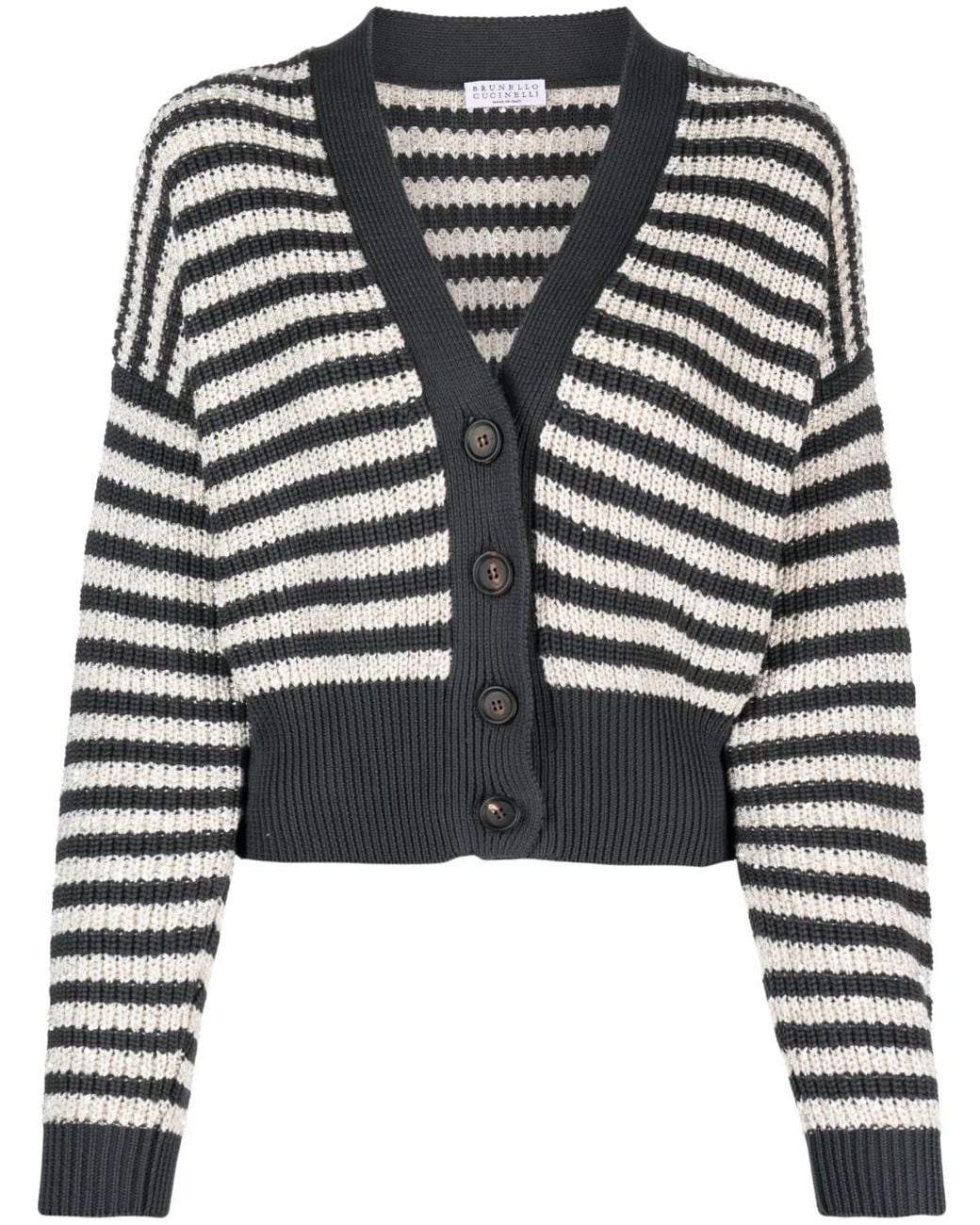 Brunello Cucinelli Black Striped Cotton Cardigan