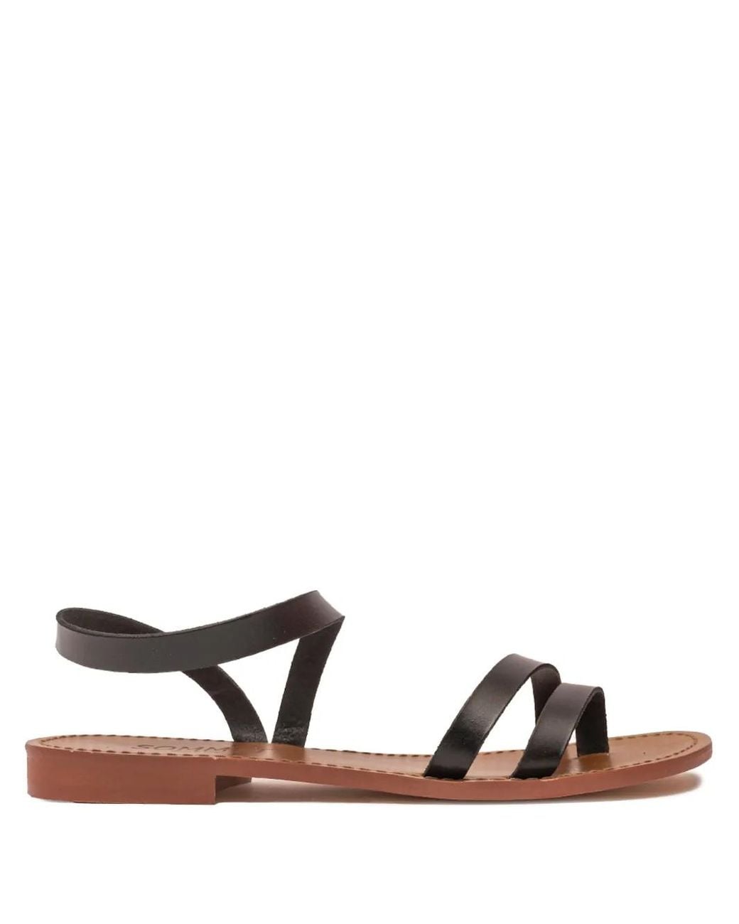 SOMMET Black Leather Ankle-Strap Sandals