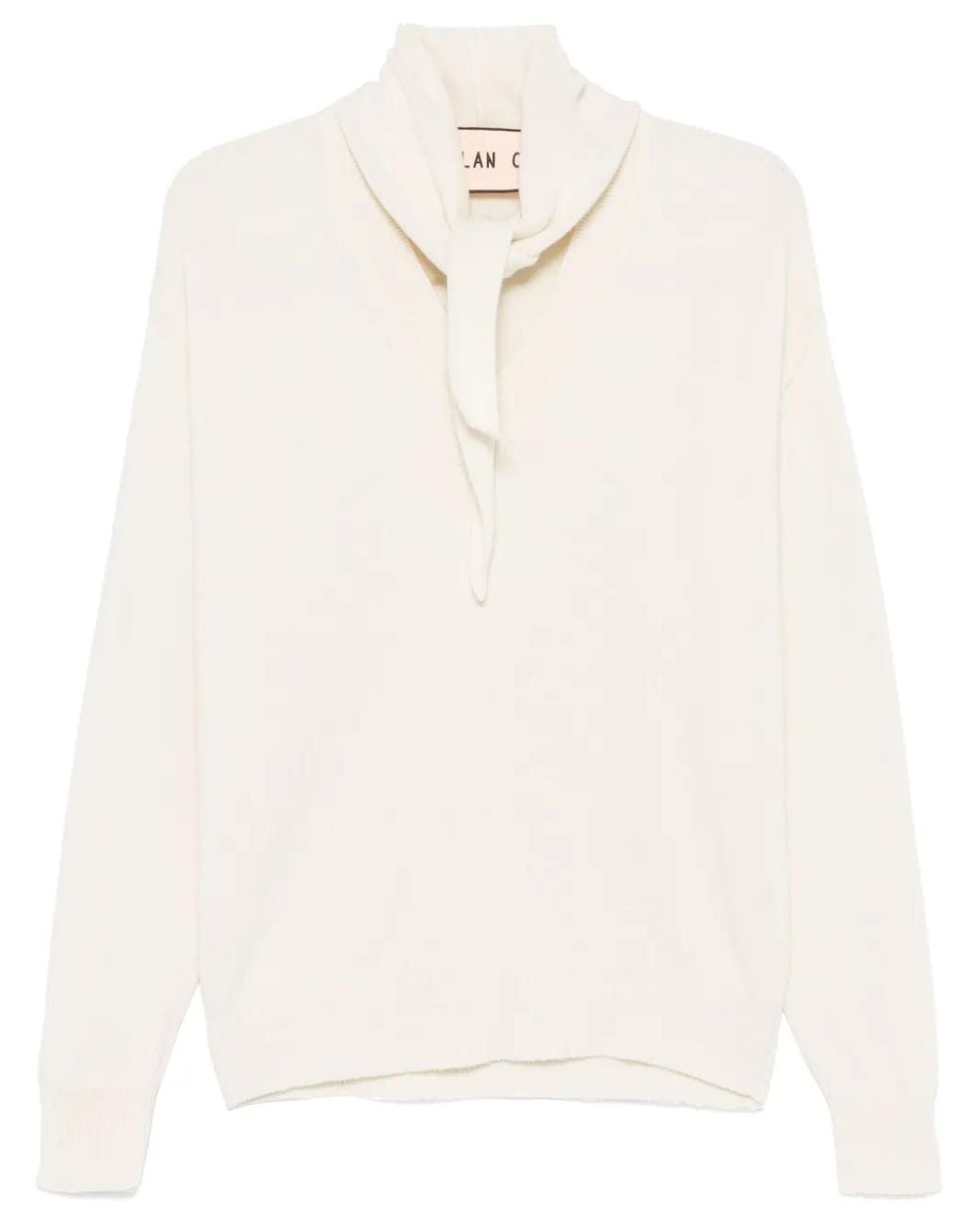 Plan C White Shawl-Embellished Sweater