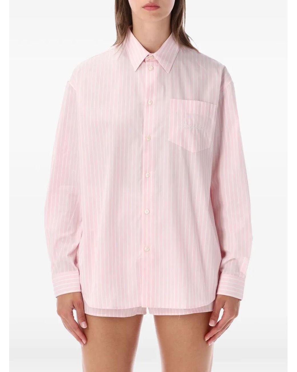 Sporty & Rich Pink Striped Embroidered-Logo Shirt