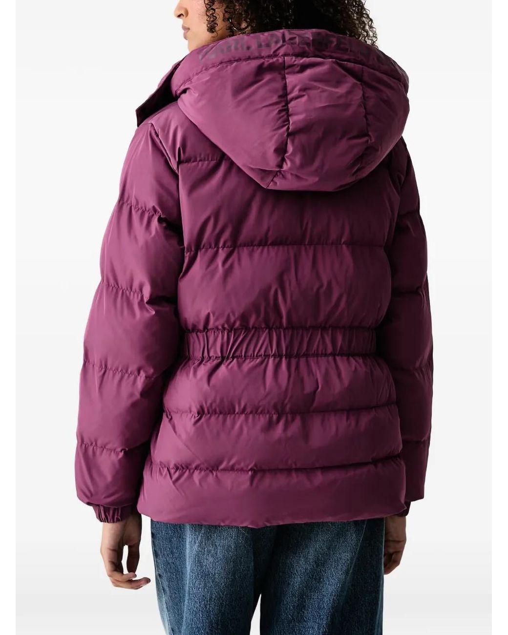 Karl Lagerfeld Purple Belted Hooded Puffer Jacket