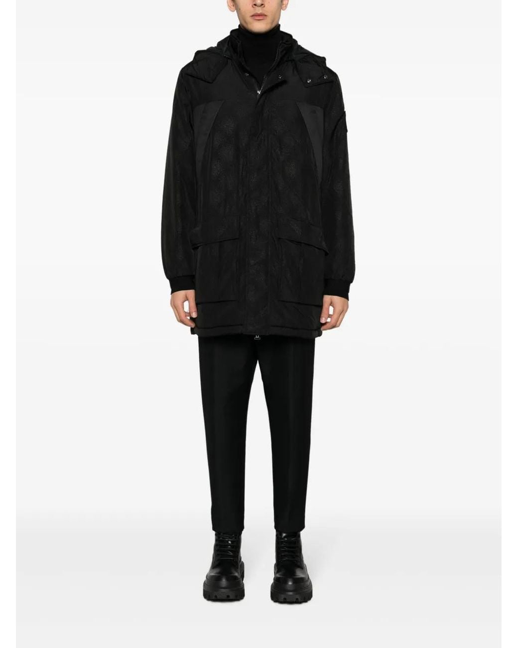 EA7 Black Logo-Patch Hooded Jacket for men