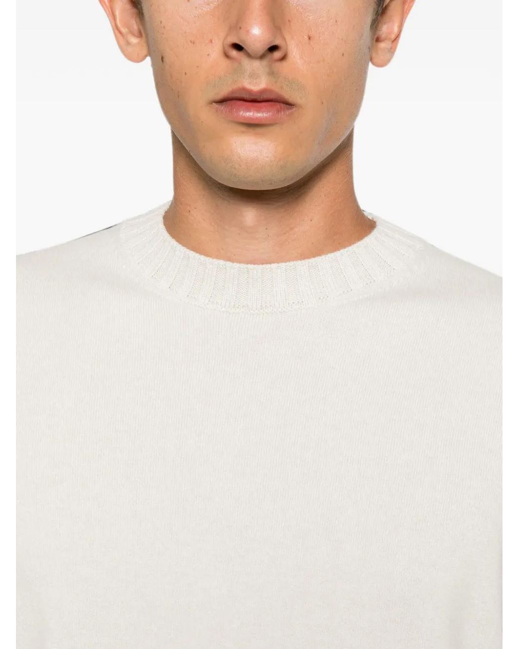 Magazzino Ricambi White Ribbed-Trim Crew-Neck Sweater for men
