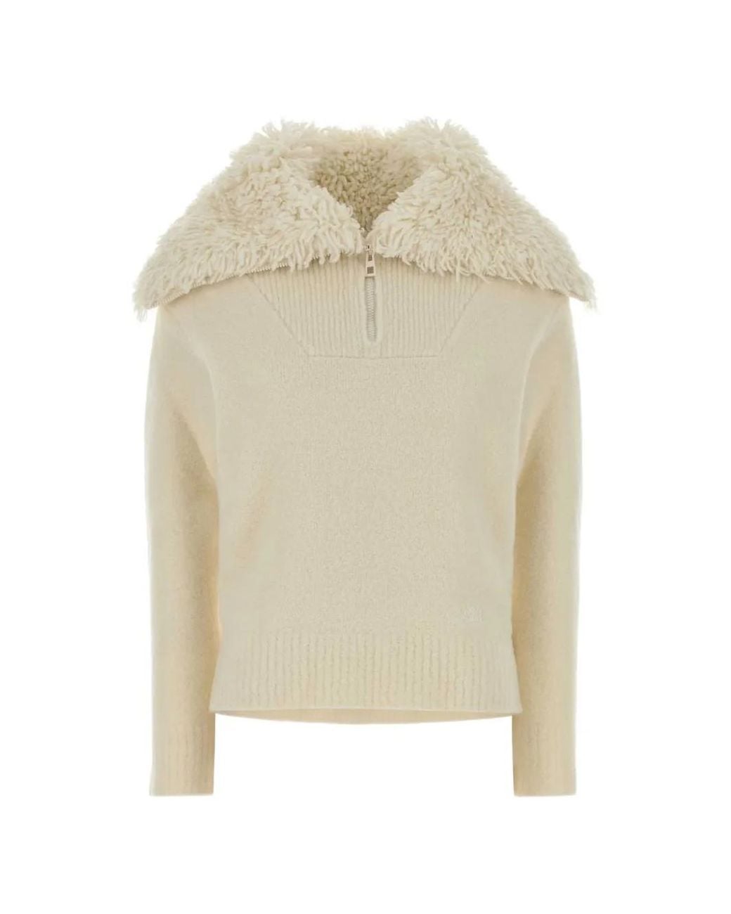 Loewe Natural Shearling-Collar Zip-Up Sweater
