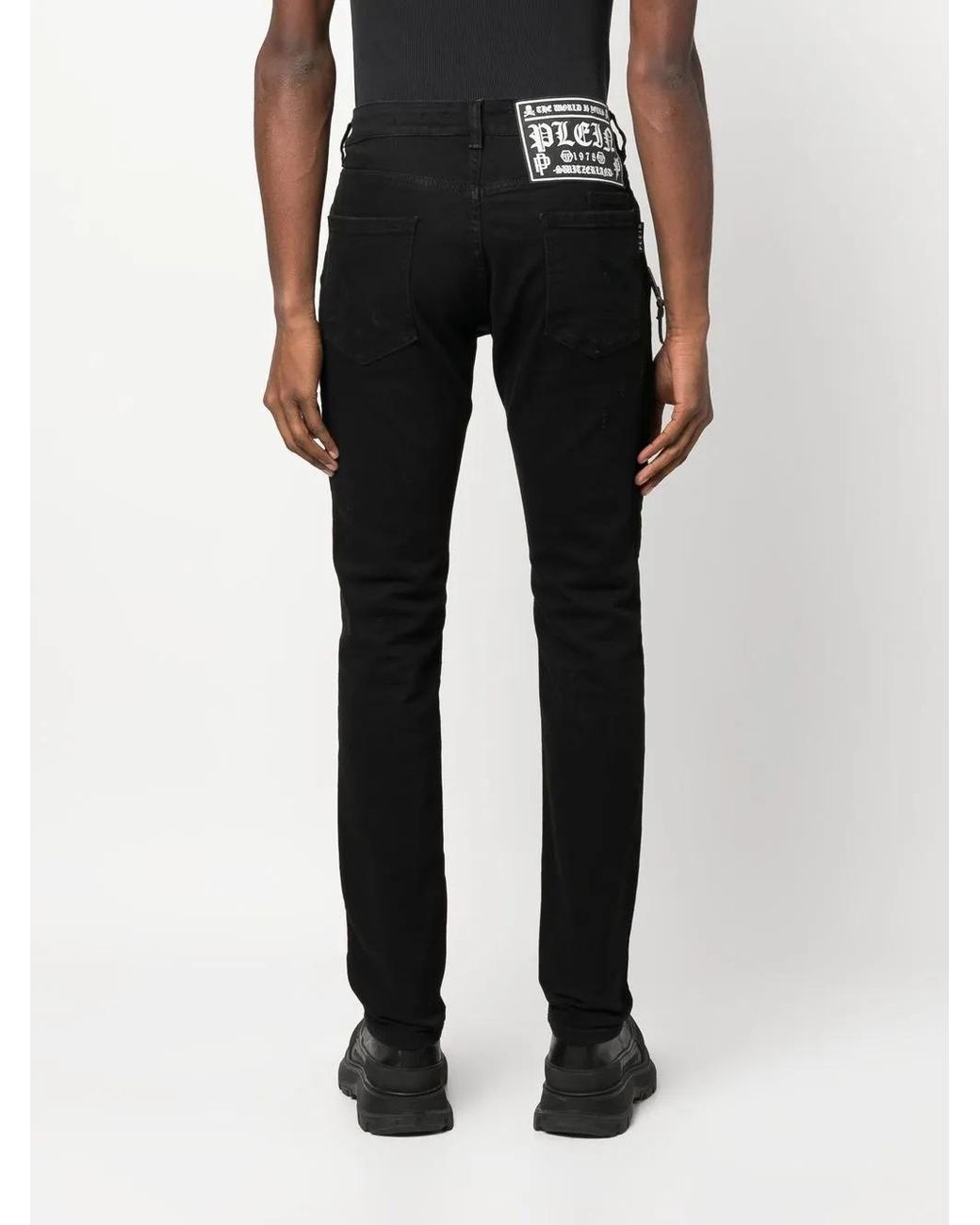Philipp Plein Black Denim Trousers Super Straight Cut for men