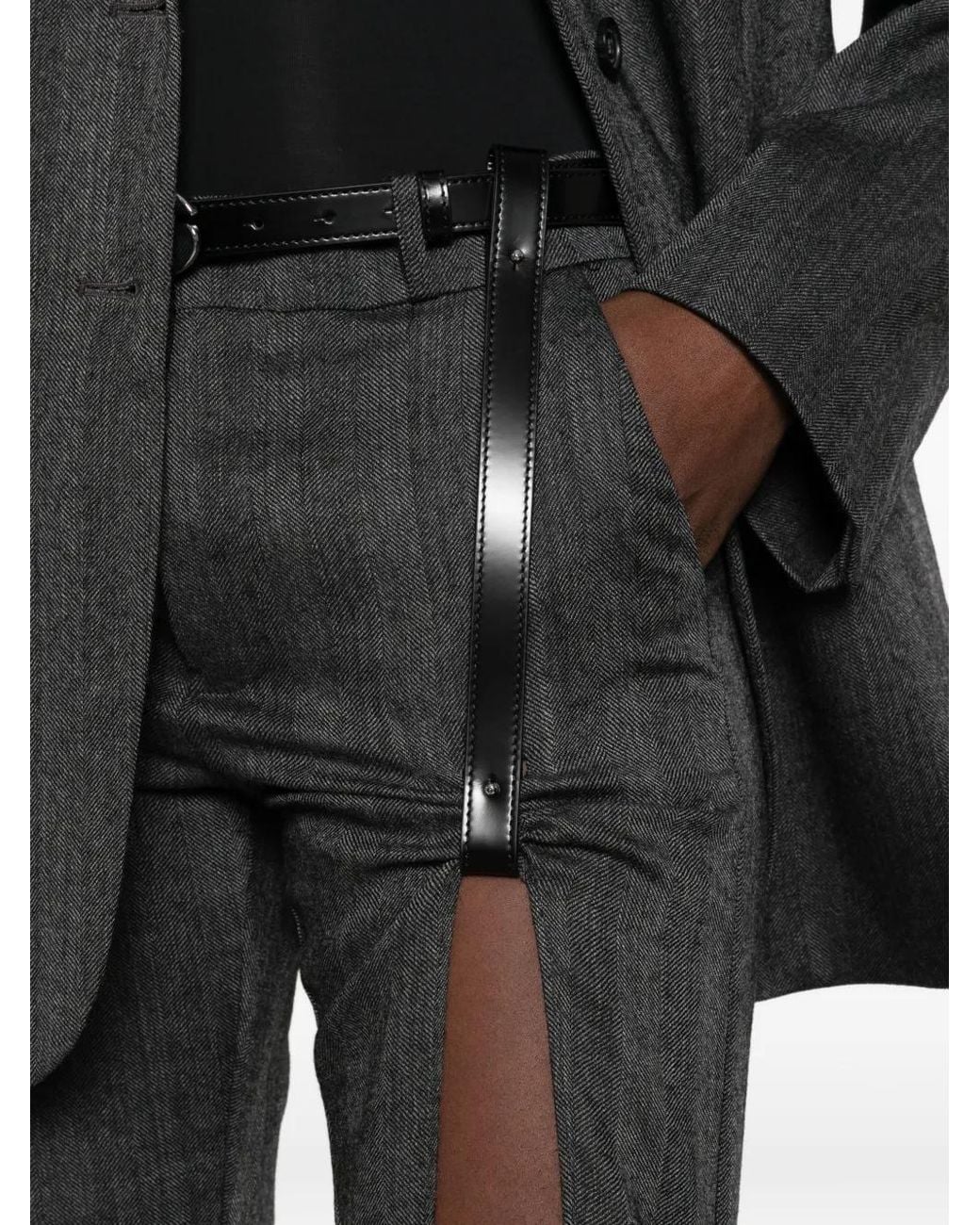 Coperni Gray Herringbone-Pattern Wool Trousers