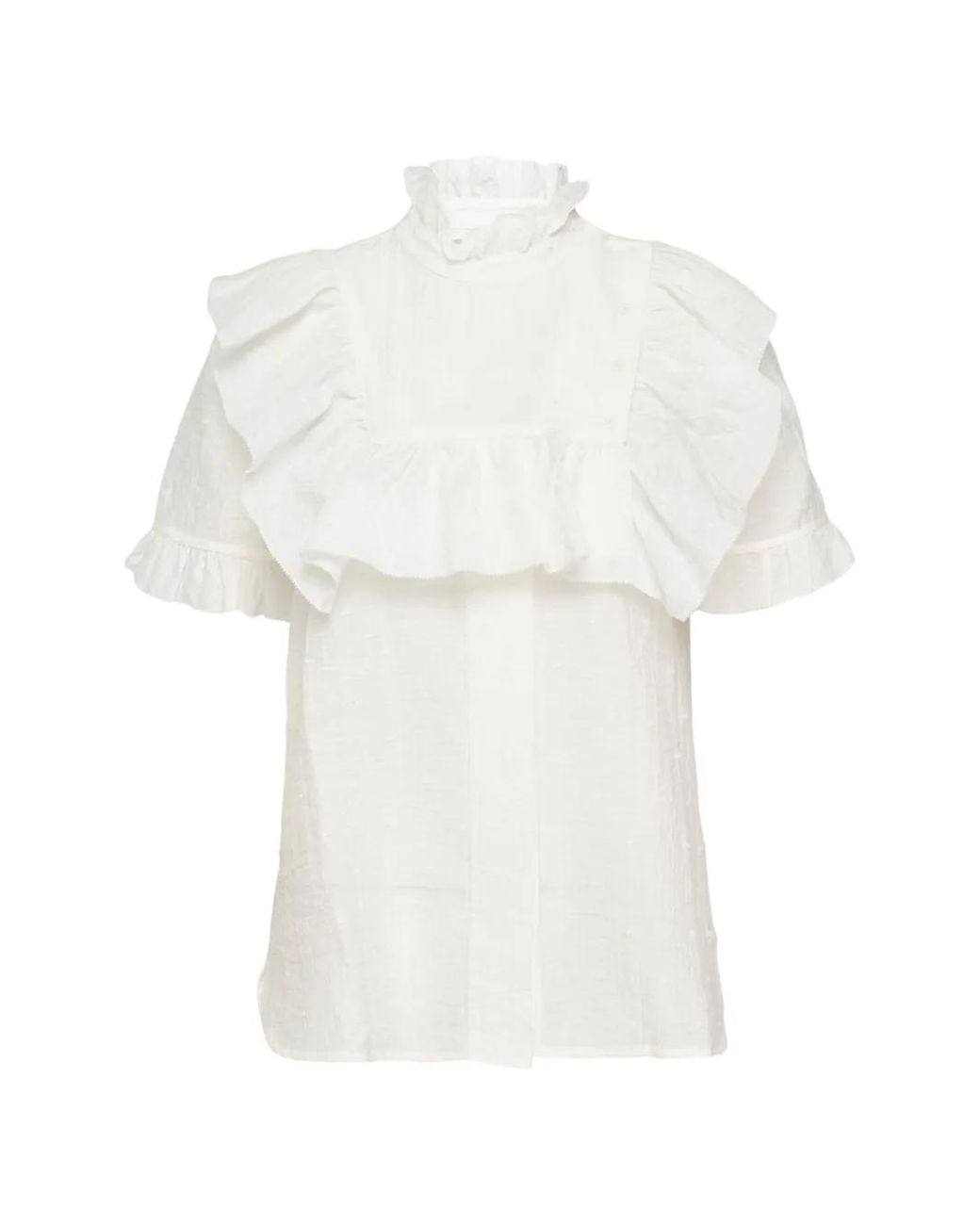 Lee Mathews White Martha Ruffled Seersucker Blouse