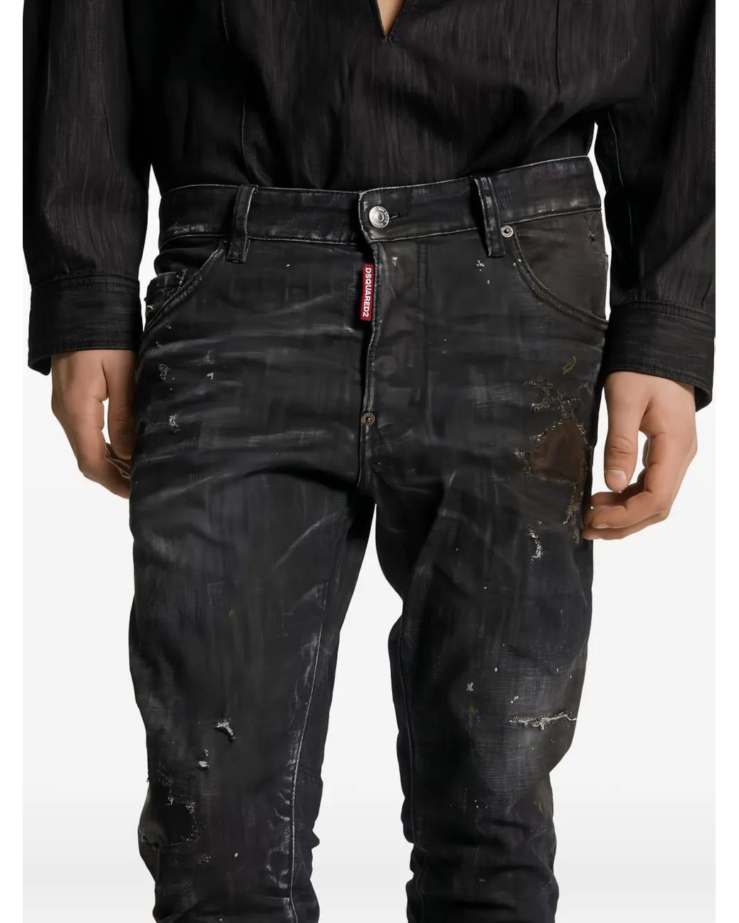 Vaqueros Con Parche Y Efecto Envejecido DSquared² de hombre de color Gray