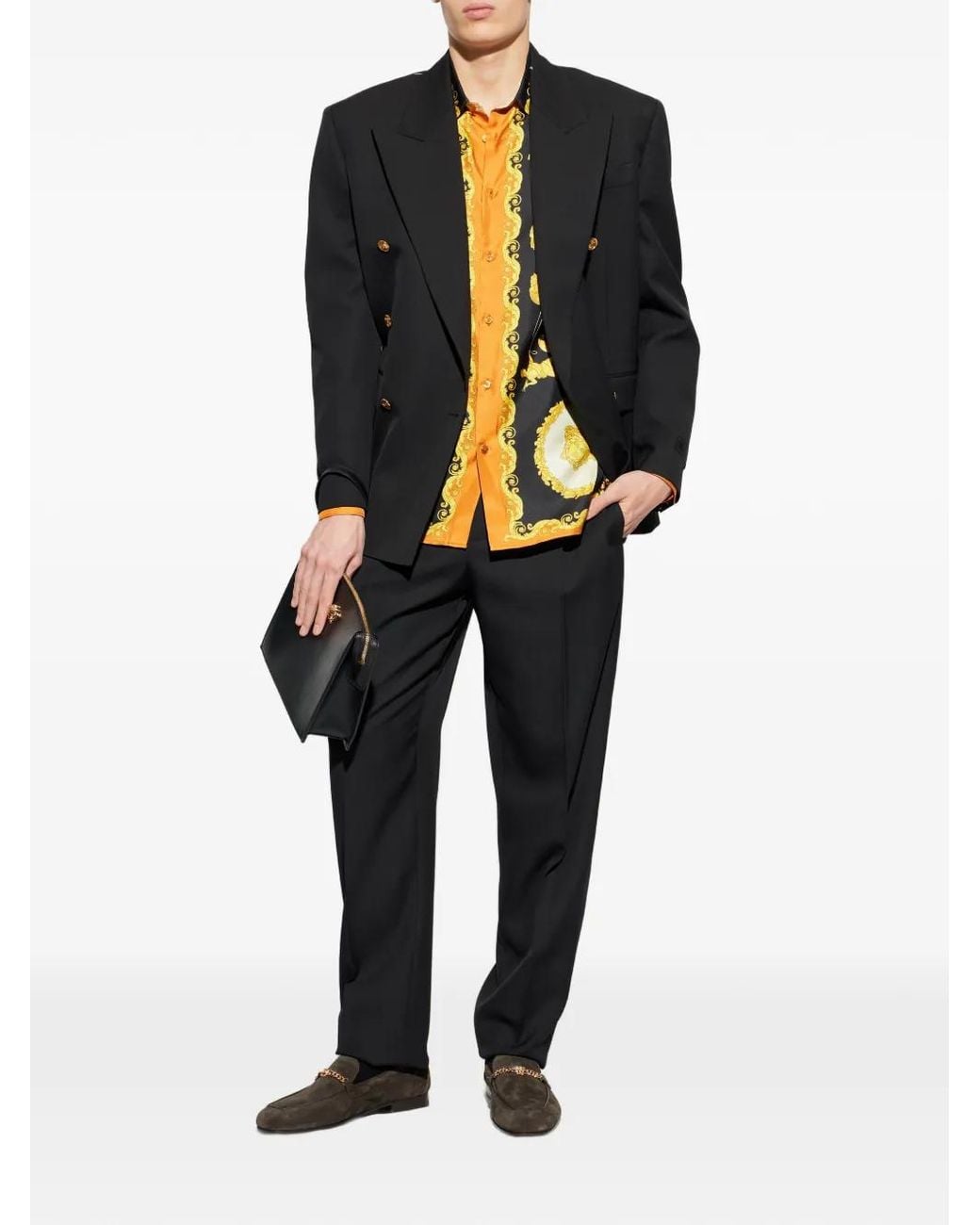 Versace Black Double-Breasted Button Jacket for men