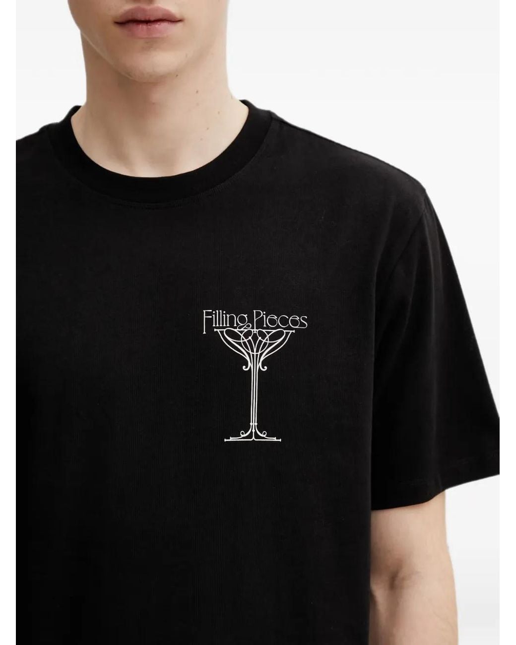 Filling Pieces Black Champagne Logo-Print Short-Sleeve T-Shirt for men