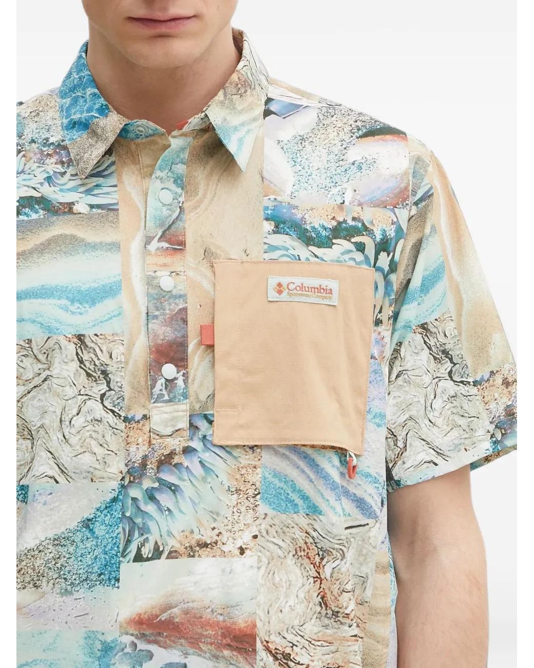 Columbia Blue Patchwork-Panel Polo Shirt for men