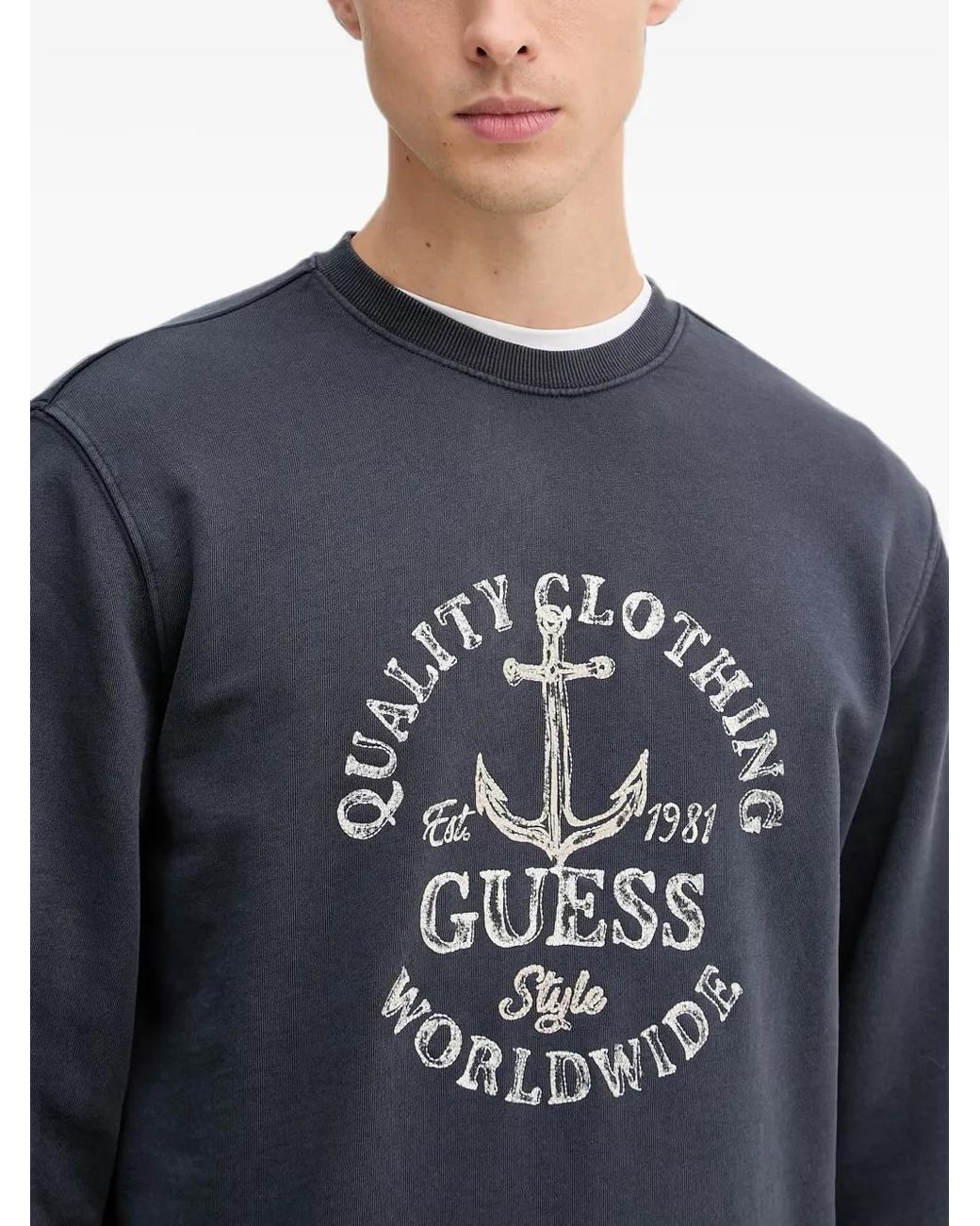 Guess Blue Embroidered Crew-Neck Sweatshirt for men