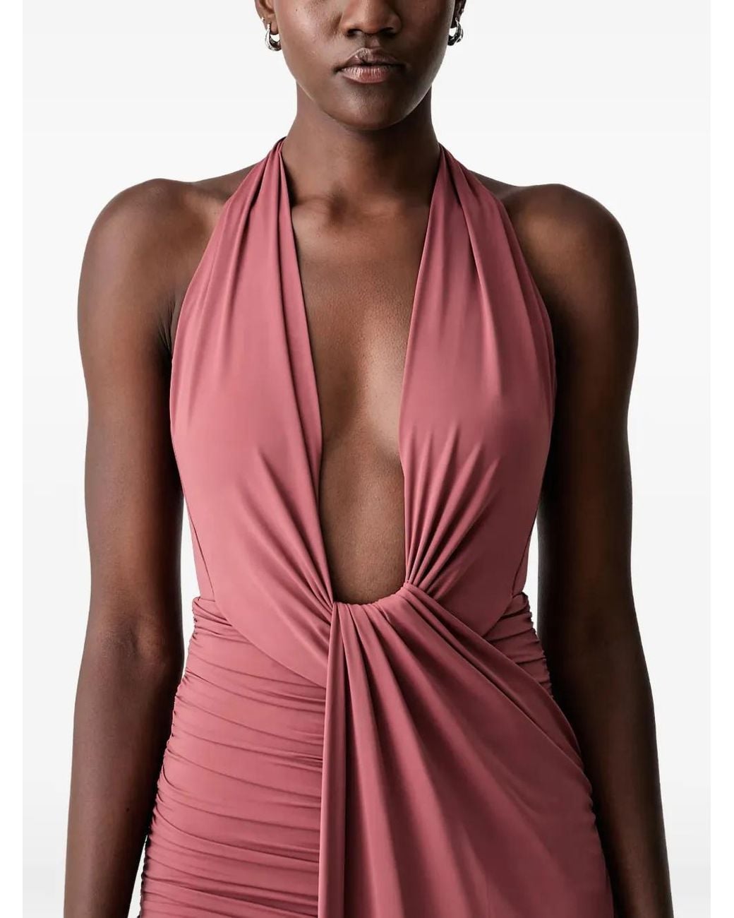 Bardot Red Ines Ruched Halterneck Maxi Dress