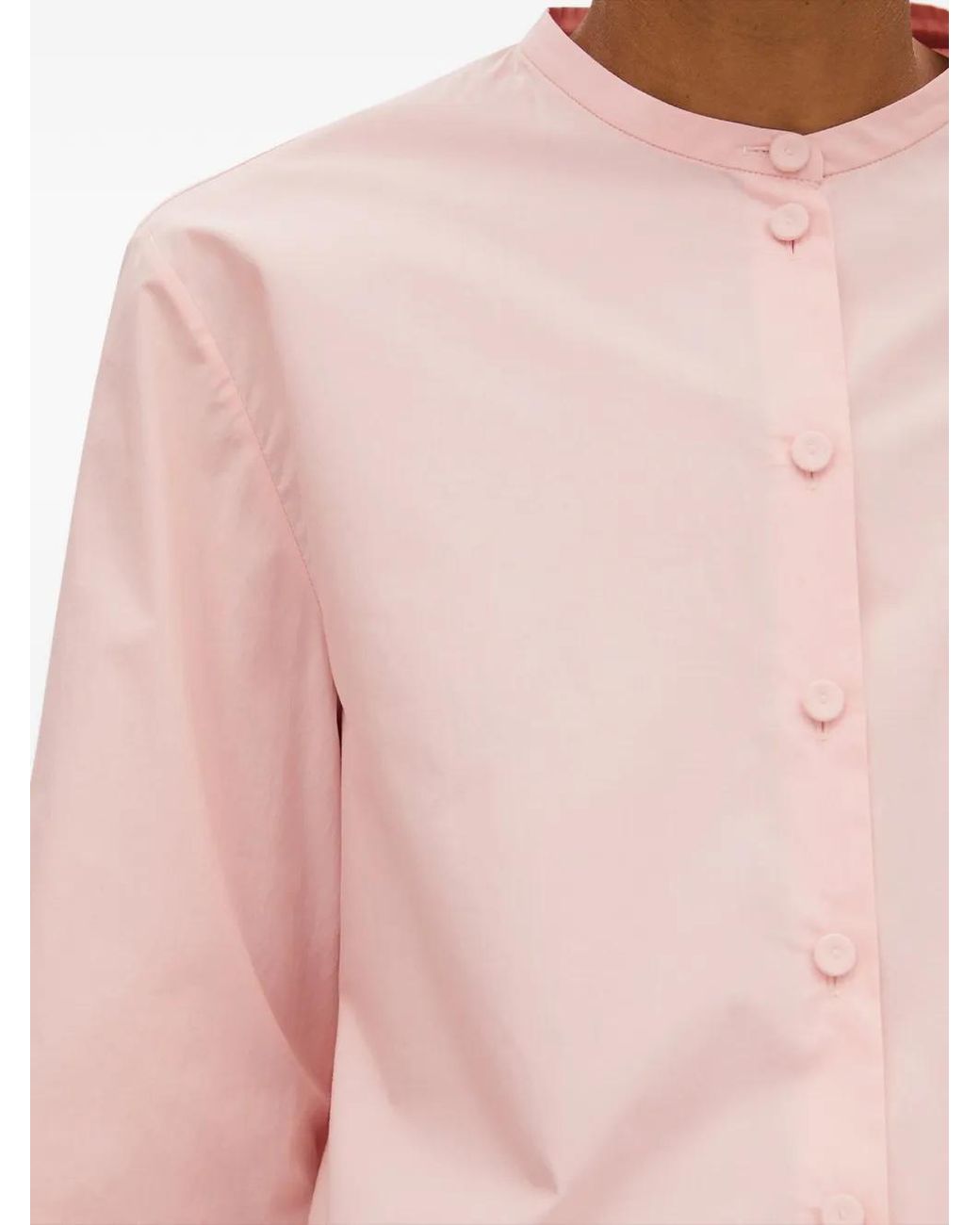 Another Tomorrow Pink Band-Collar French-Cuff Blouse