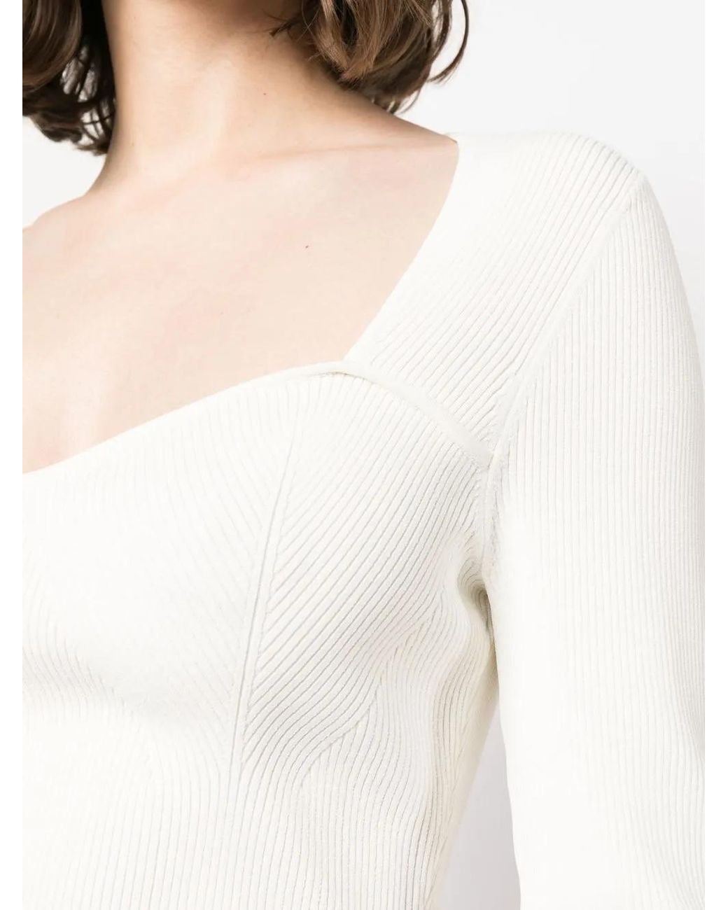 Veronica Beard White Sweetheart Ribbed Knit Top