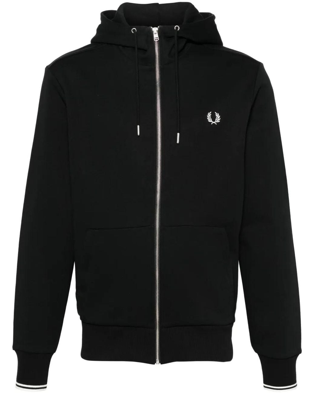 Fred Perry Black Embroidered-Logo Zip-Up Jacket for men