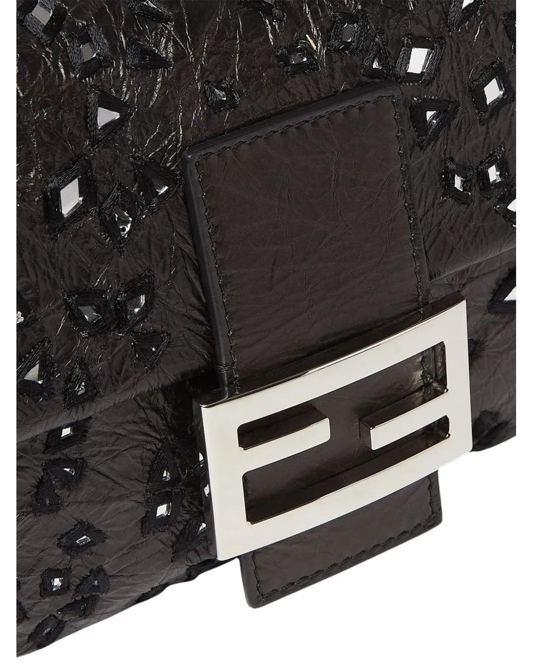 Fendi Black Cabas Baguette En Cuir À Ornements Miroir
