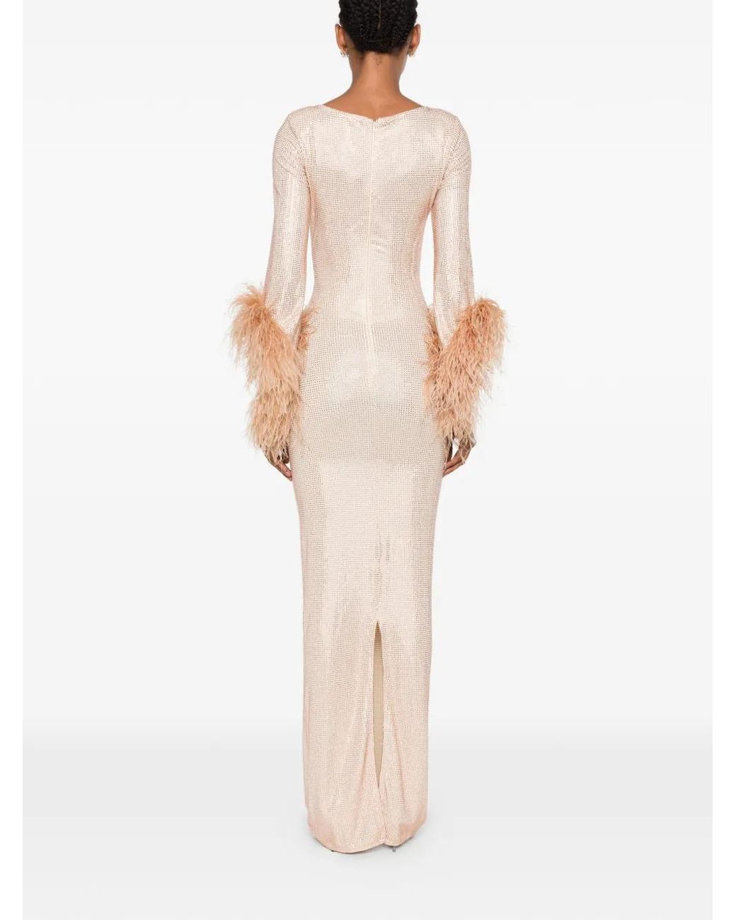 Miron White Feather-Trim Crystal-Embellished Dress