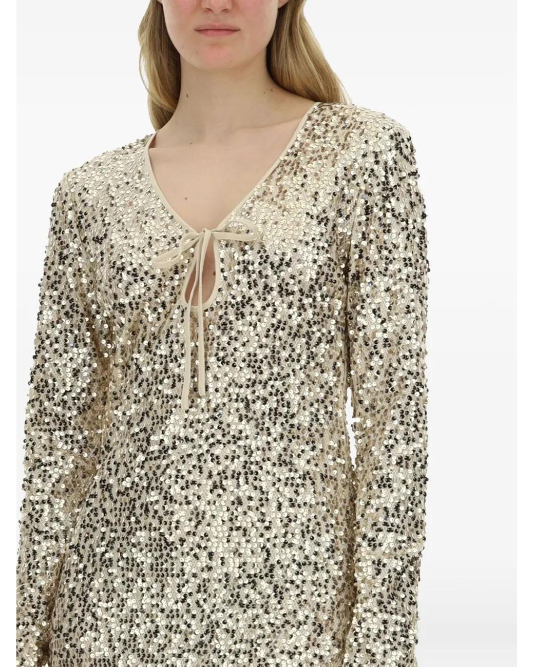 ROTATE BIRGER CHRISTENSEN Natural Sequined Dress
