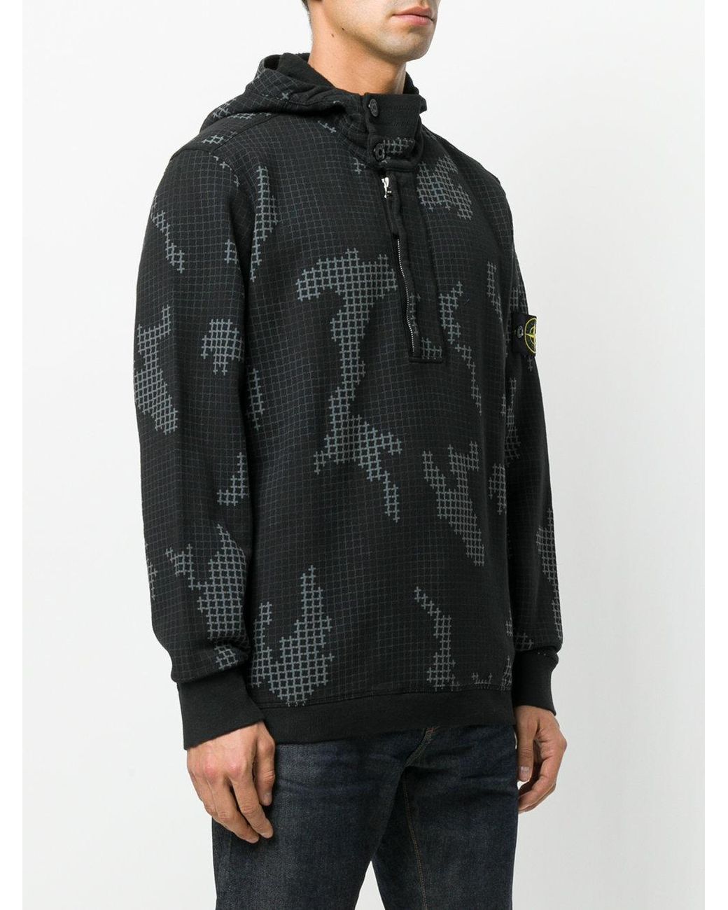 Stone Island Check Grid Camouflage Hoodie in Black for Men | Lyst UK