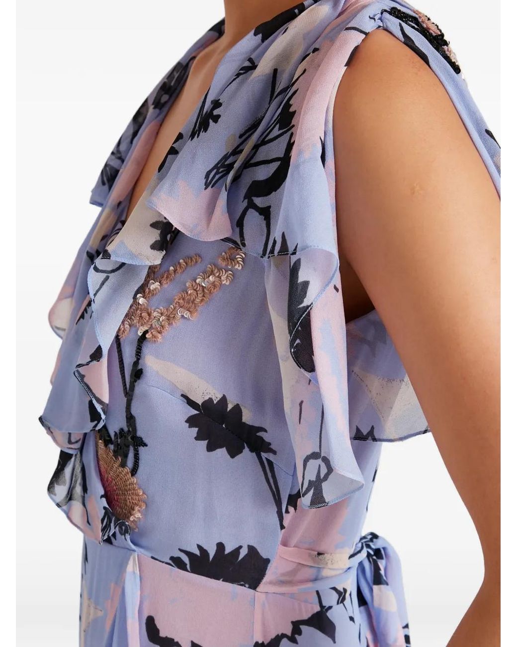 Temperley London Blue Maisie Sequin-Embellished Ruffled Wrap Dress
