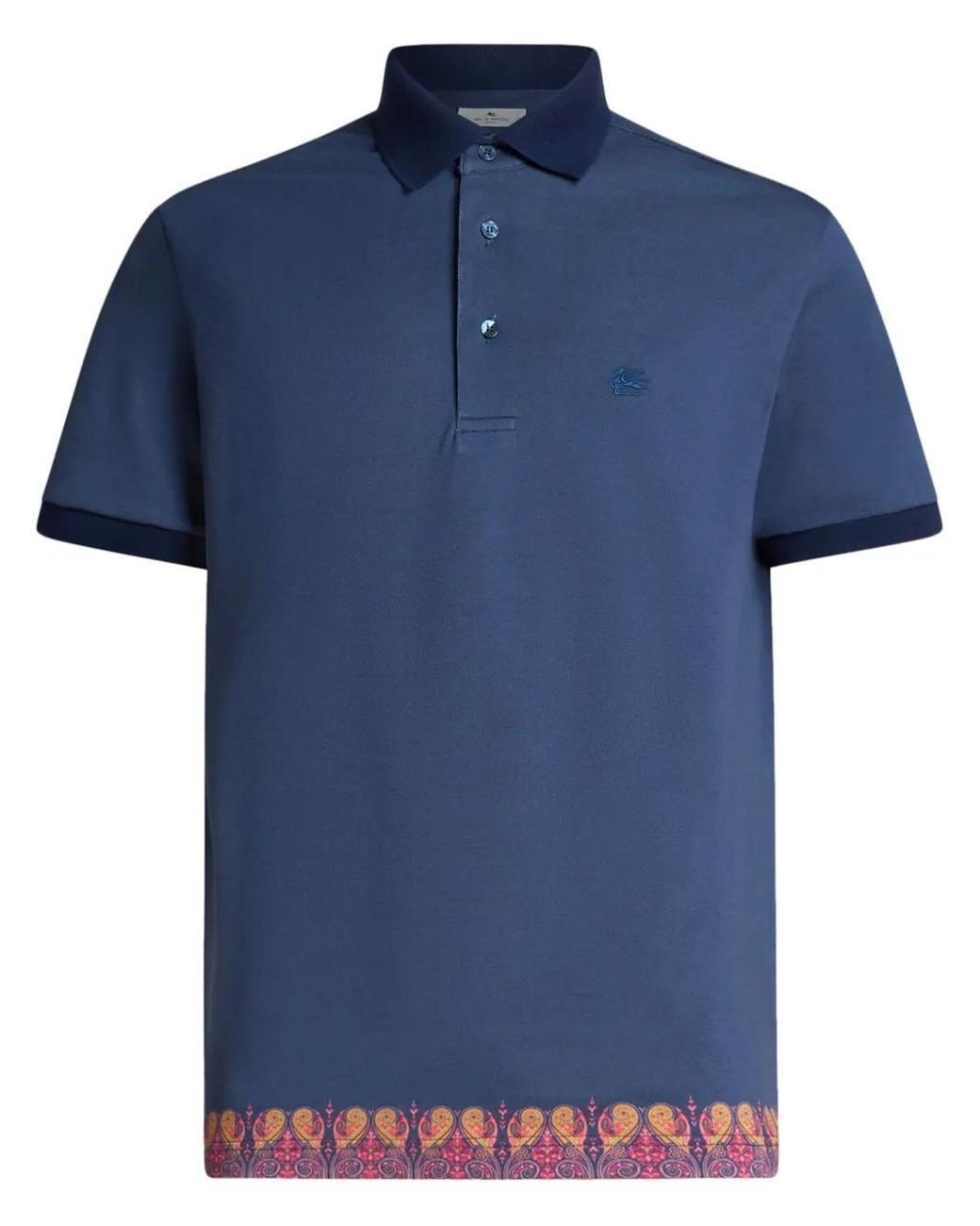 Etro Blue Paisley Trim Polo Shirt for men