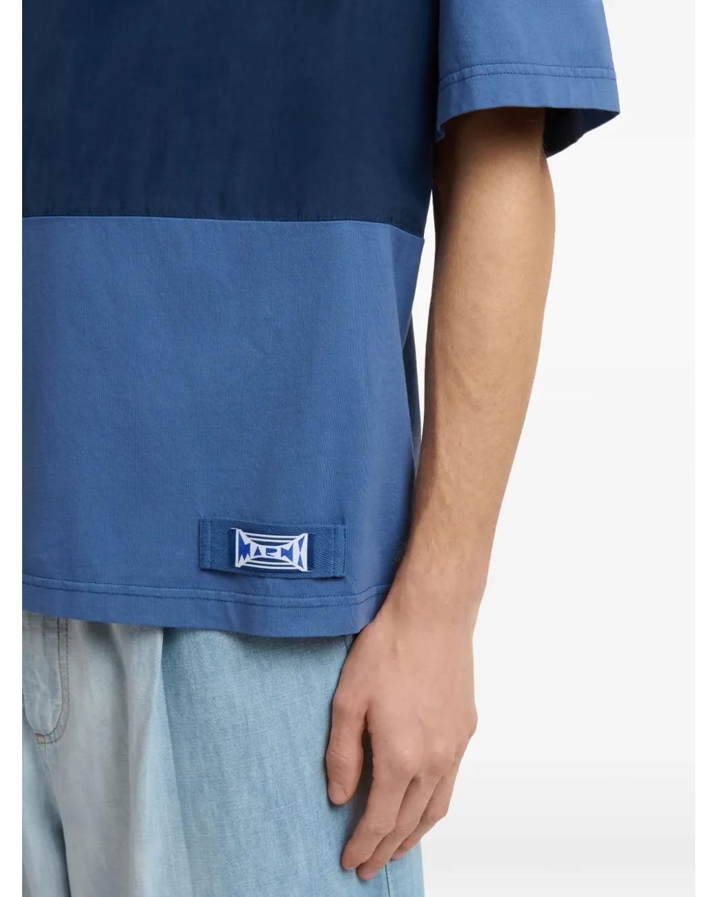 Marni Blue Colour-Blocked Logo T-Shirt for men