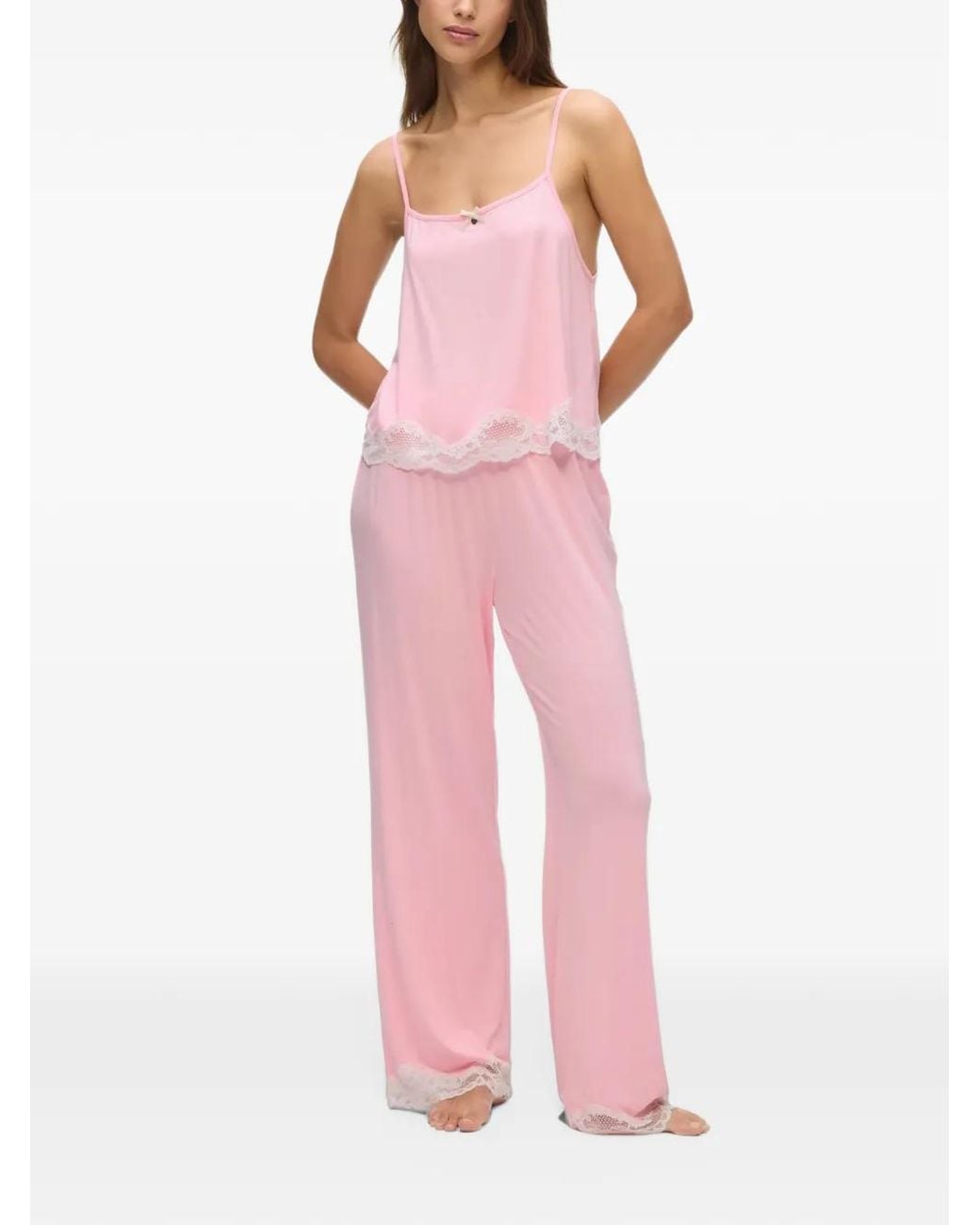 Karl Lagerfeld Pink Lace-Trim Pajamas Set