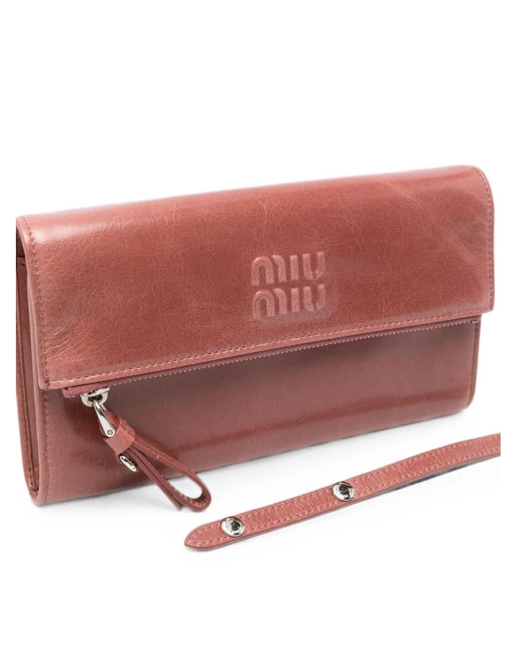 Miu Miu Red Logo-Detail Leather Clutch Bag