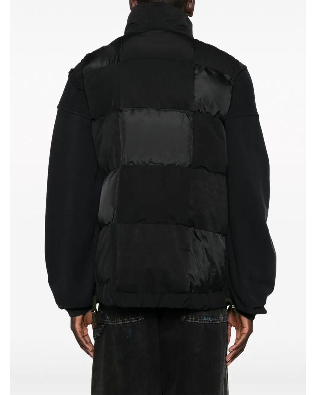 Sacai Black Suede-Panel Padded Gilet for men